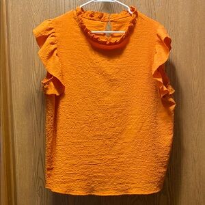 SHEIN Orange Ruffled Blouse Relaxed Fit